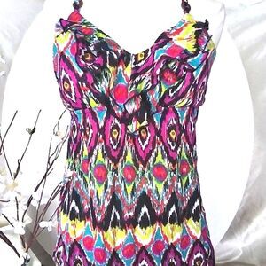 Tank Top Colorful Art Bohemian Festival with Wooden Rings Size L